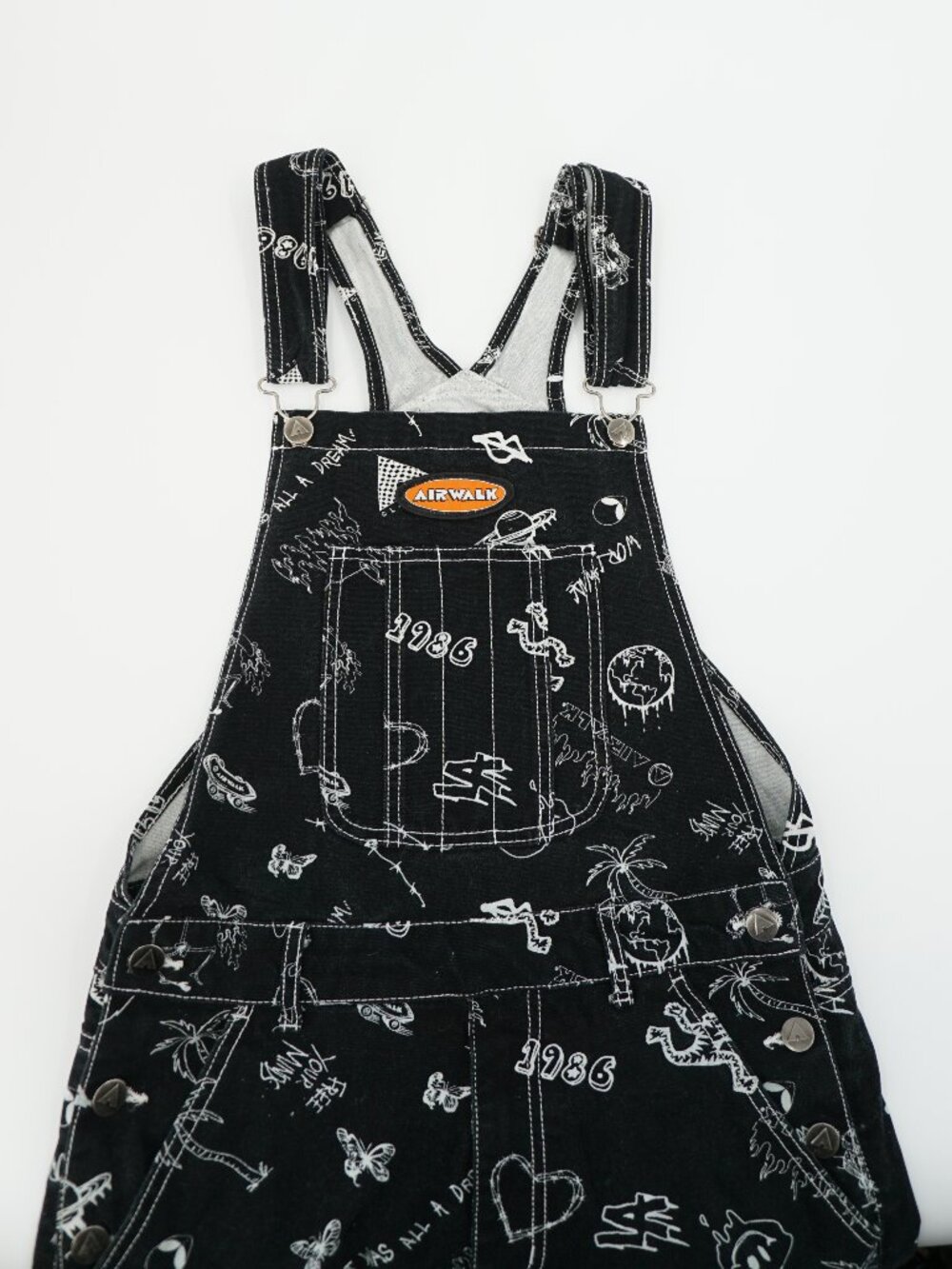 Forever 21 Airwalk Graffiti Fun Overalls Black Graphic Men's Size Small Space